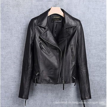 Chaqueta de moto de cuero genuino de mujeres